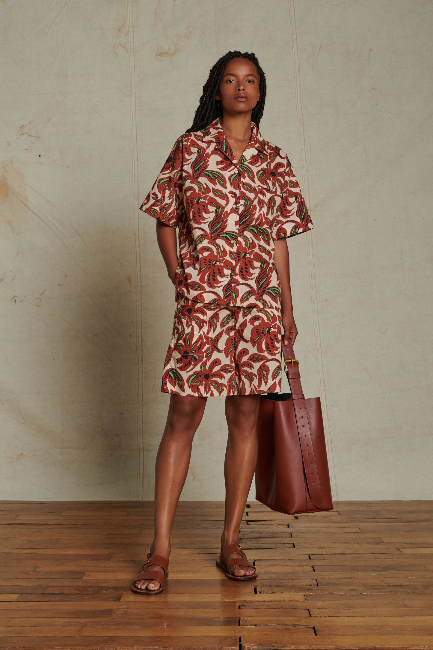 Short Acapulco - Terre Battue/Vert - Coton - Femme